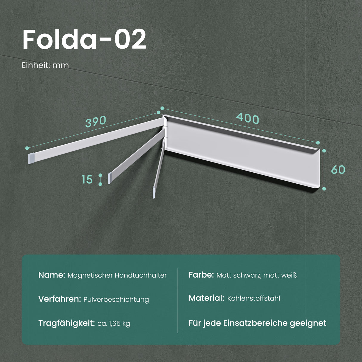 glasvolla Handtuchhalter ohne Bohren, 180° schwenkbar mit 3 Armen, Handtuchstange selbstklebend oder magnetisch, Badetuchhalter für Bad und Küche Folda-02