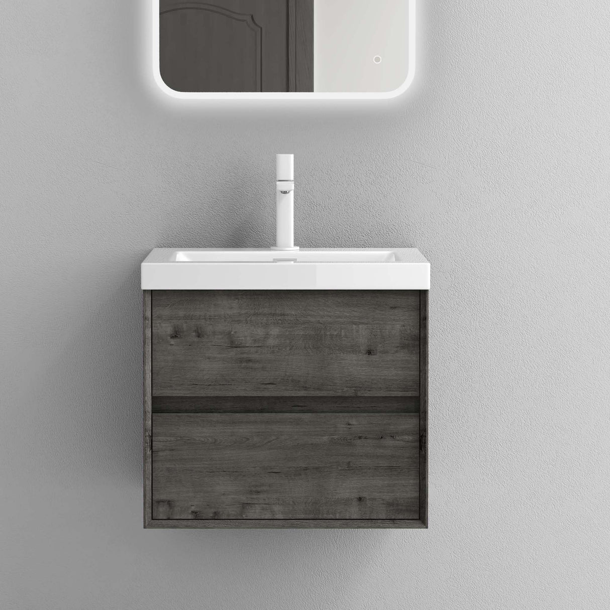 glasvilla Badmöbelset Badezimmermöbel Waschbeckenunterschrank 2 Schubladen mit Soft-Close inkl. Waschbecken in Weiß aus Mineralguss Rimo