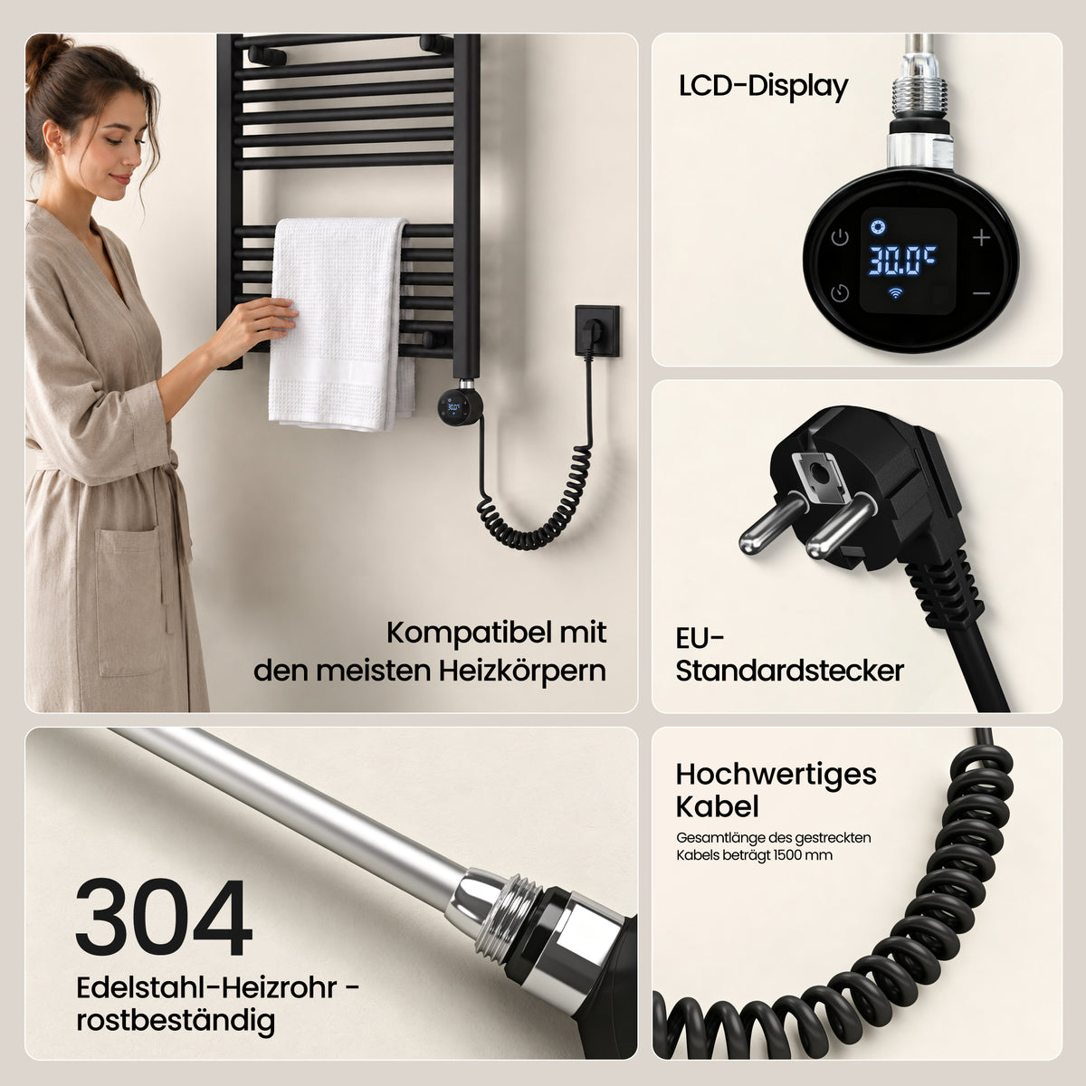 glasvilla Smart WiFi Heizstab für Badheizkörper, Heizelement Elektrischer Heizstab mit App-Steuerung, Thermostat & Timer-Funktion, Heizpatrone für Handtuchheizkörper Heizstab-03