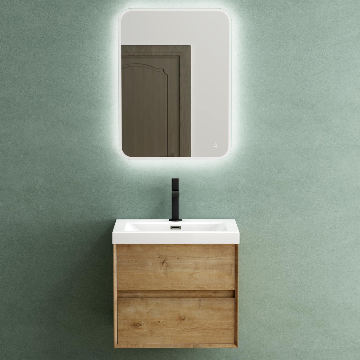 glasvilla Badmöbelset Badezimmermöbel Waschbeckenunterschrank 2 Schubladen mit Soft-Close inkl. Waschbecken in Weiß aus Mineralguss Rimo