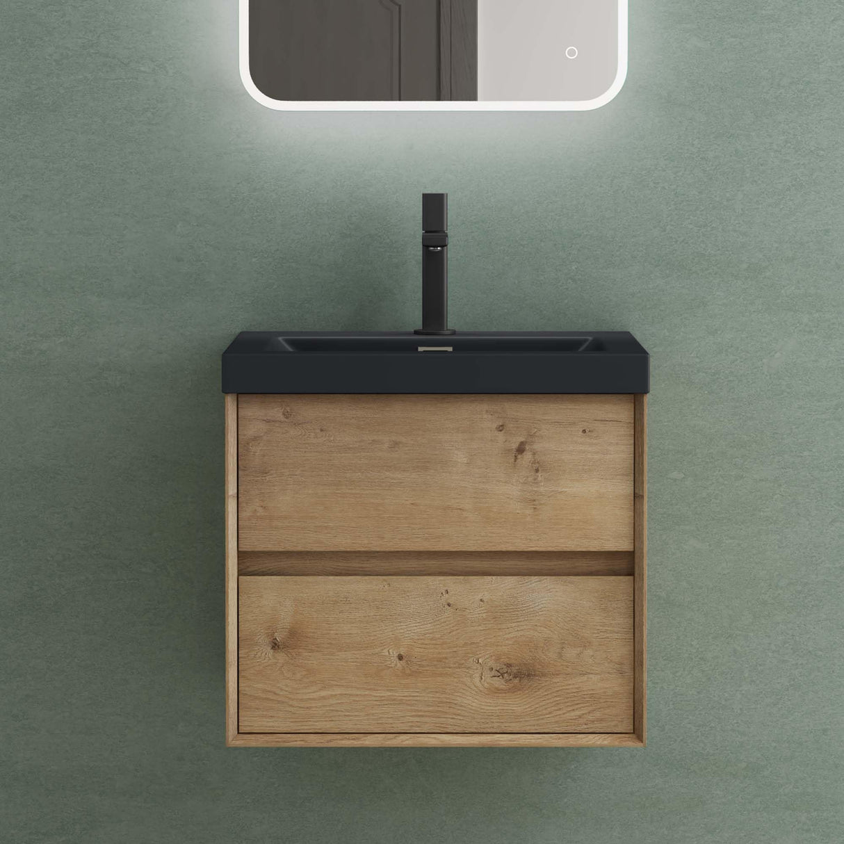 glasvilla Badmöbelset Badezimmermöbel Waschbeckenunterschrank 2 Schubladen mit Soft-Close inkl. Waschbecken in matt Anthrazit aus Mineralguss Rimo