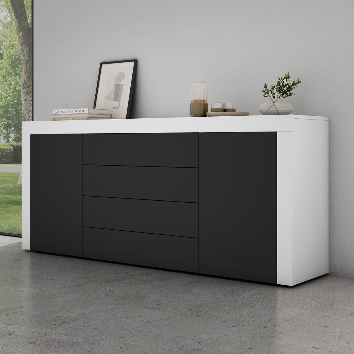 glasvilla Sideboard Aufbewahrungsschrank BTH: 167x36x70 cm mit 2 Schränken und 4 Schubladen Kommode Mehrzweckschrank Möbel Schrank03