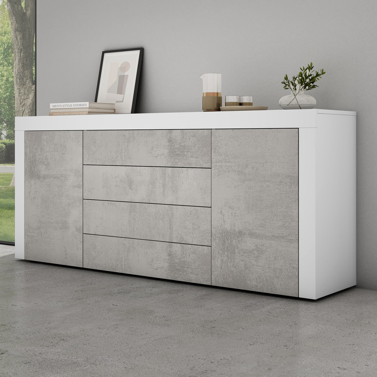 glasvilla Sideboard Aufbewahrungsschrank BTH: 167x36x70 cm mit 2 Schränken und 4 Schubladen Kommode Mehrzweckschrank Möbel Schrank03