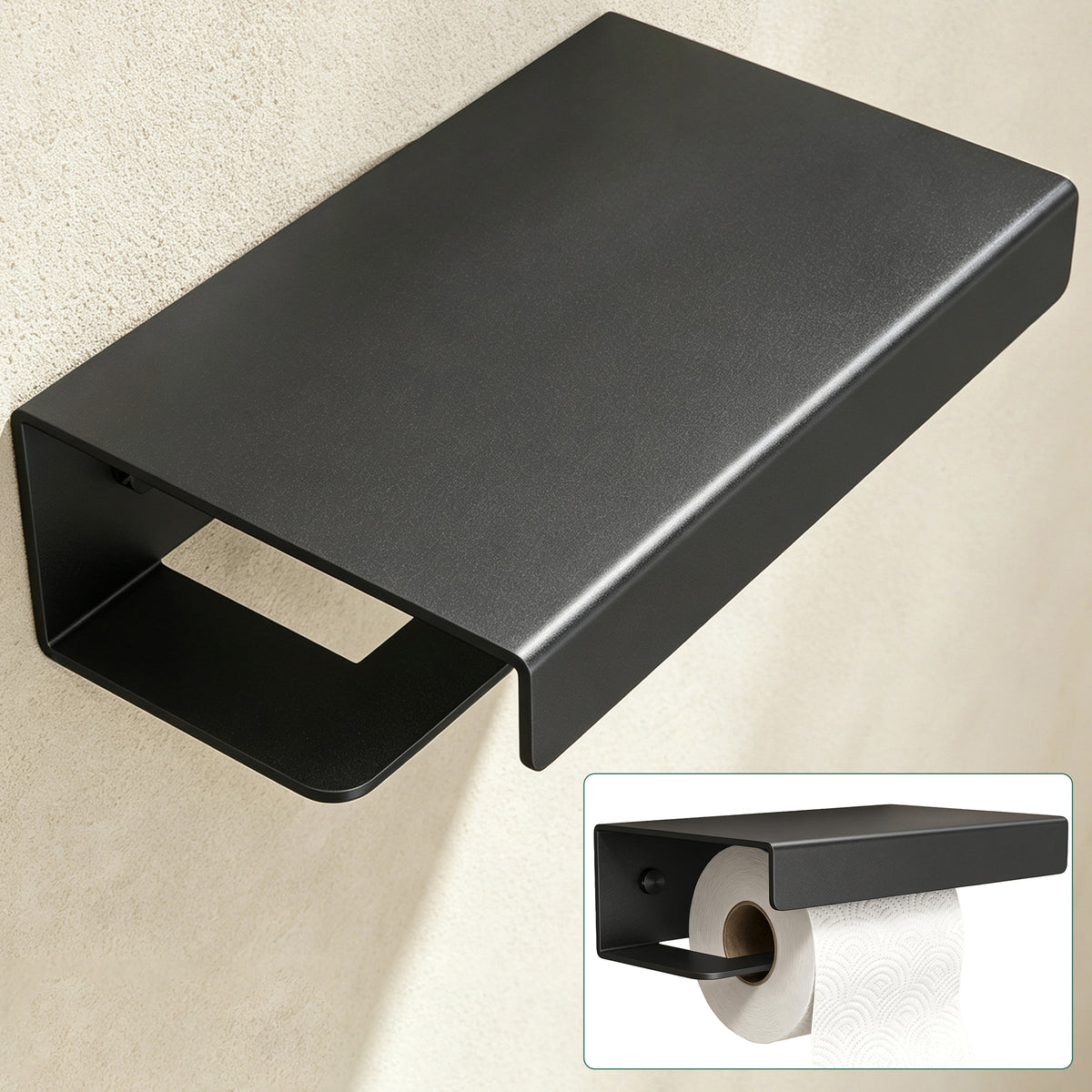 glasvilla Toilettenpapierhalter mit Ablage, Klopapierhalter WC aus Aluminiumlegierung, Toilettenpapier Halterung Rollenhalter Lino-05