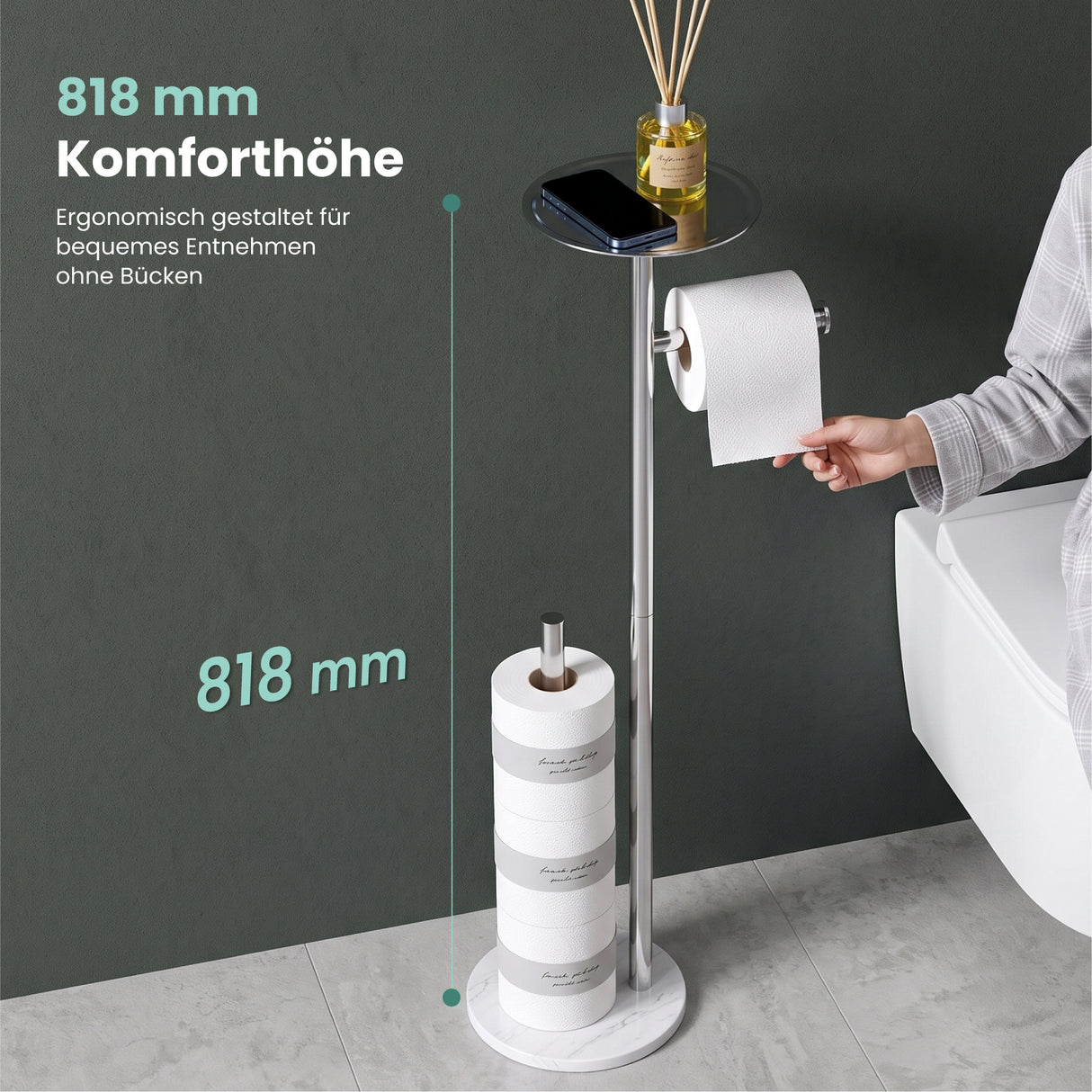 glasvilla Klopapierhalter Stehend, Toilettenpapierhalter | Edelstahl, Klorollenhalter freistehend, Toilettenpapier Aufbewahrung für 4 Rollen, ohne Bohren, für Badezimmer & WC Lino-06