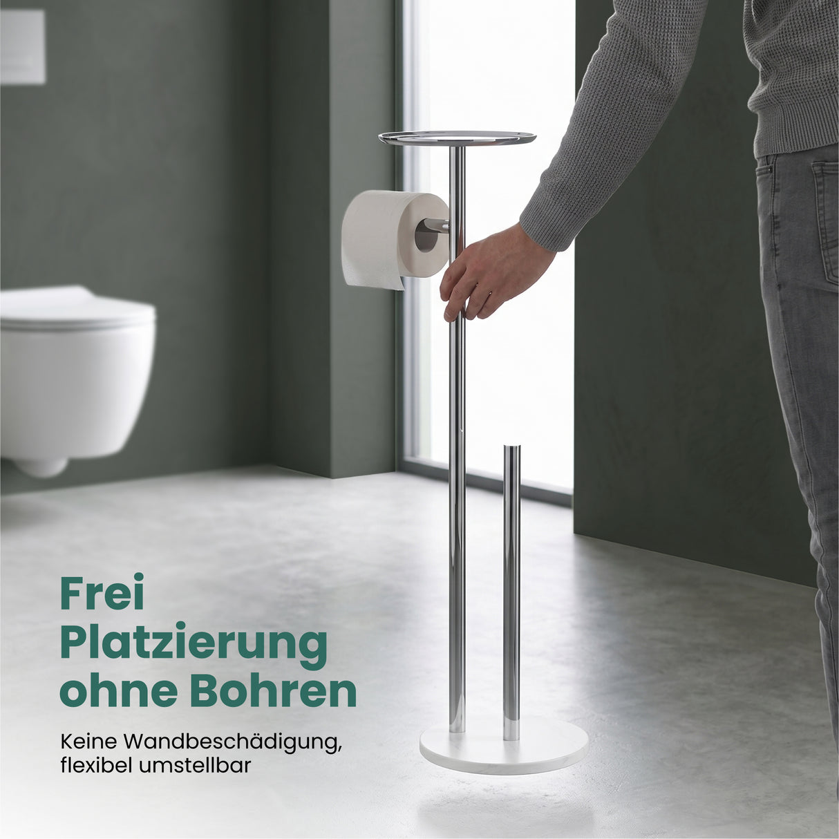 glasvilla Klopapierhalter Stehend, Toilettenpapierhalter | Edelstahl, Klorollenhalter freistehend, Toilettenpapier Aufbewahrung für 4 Rollen, ohne Bohren, für Badezimmer & WC Lino-06