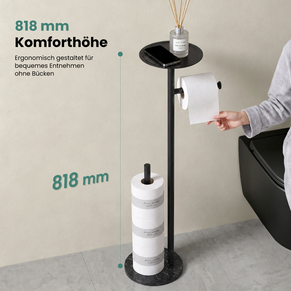 glasvilla Klopapierhalter Stehend, Toilettenpapierhalter | Edelstahl, Klorollenhalter freistehend, Toilettenpapier Aufbewahrung für 4 Rollen, ohne Bohren, für Badezimmer & WC Lino-06