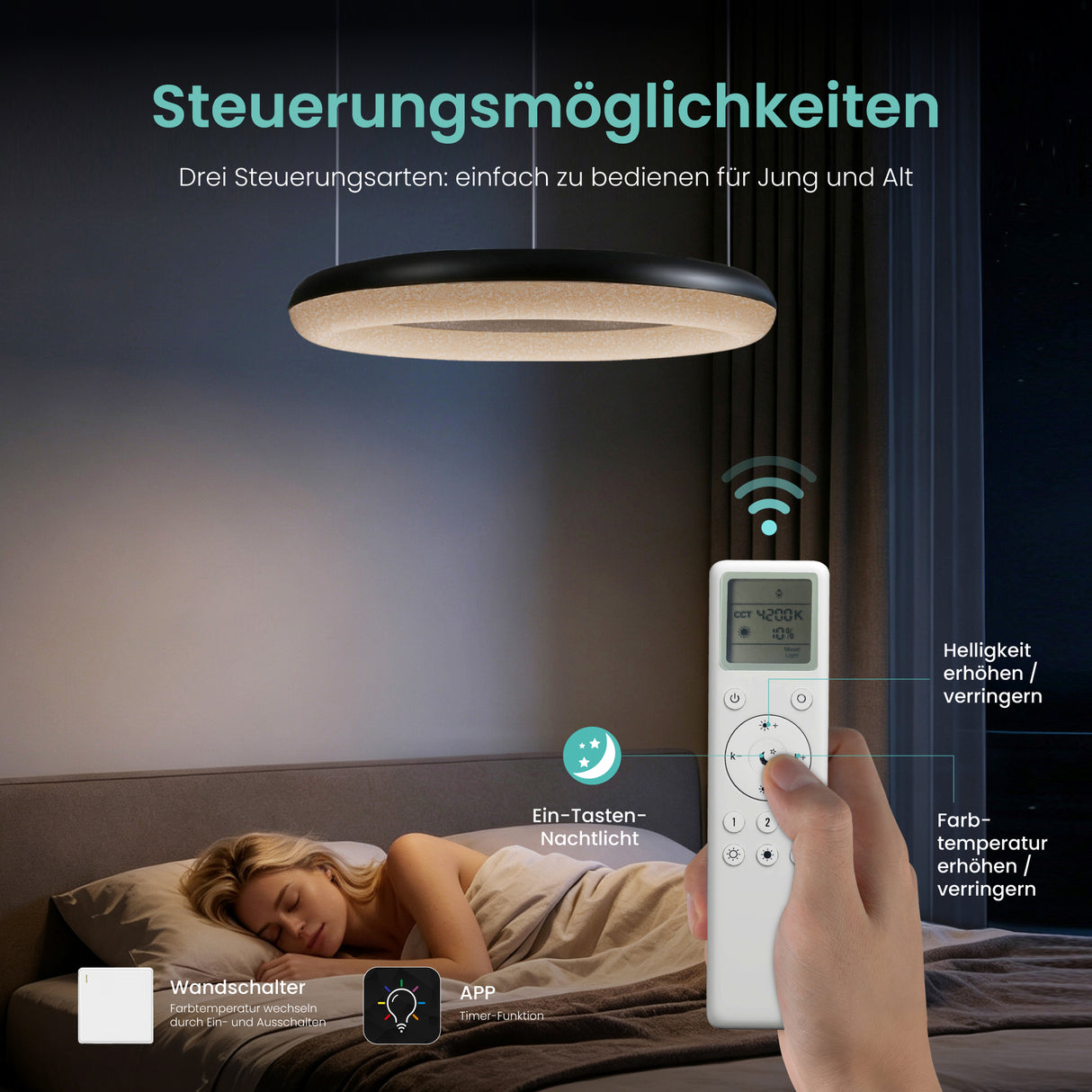 glasvilla Pendelleuchte Esstisch, LED Moderne Hängelampe, stufenlos dimmbar 3000K–6000K, höhenverstellbare Design Esstischlampe mit Fernbedienung & Wandschalter, Luvina03