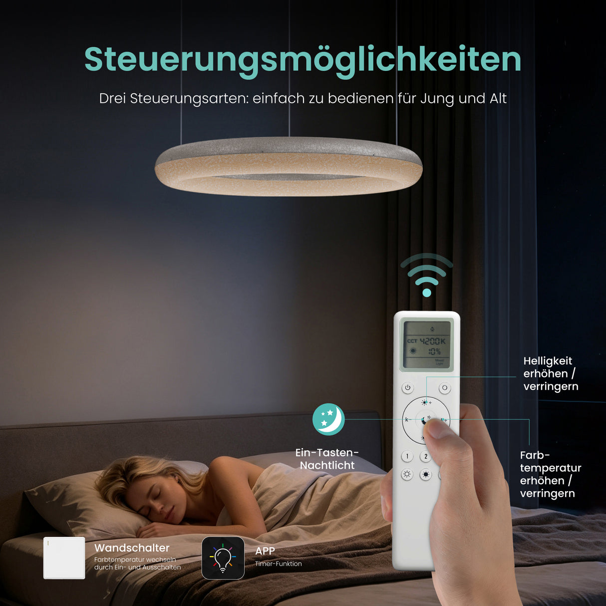 glasvilla Pendelleuchte Esstisch, LED Moderne Hängelampe, stufenlos dimmbar 3000K–6000K, höhenverstellbare Design Esstischlampe mit Fernbedienung & Wandschalter, Luvina03