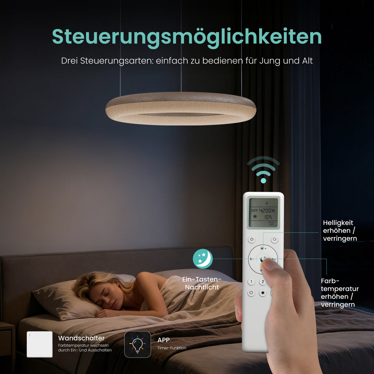 glasvilla Pendelleuchte Esstisch, LED Moderne Hängelampe, stufenlos dimmbar 3000K–6000K, höhenverstellbare Design Esstischlampe mit Fernbedienung & Wandschalter, Luvina03