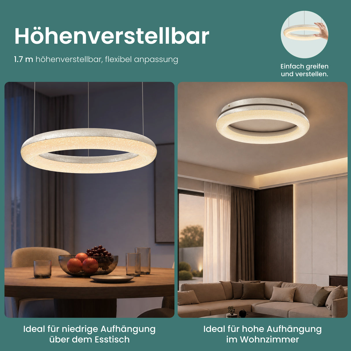 glasvilla Pendelleuchte Esstisch, LED Moderne Hängelampe, stufenlos dimmbar 3000K–6000K, höhenverstellbare Design Esstischlampe mit Fernbedienung & Wandschalter, Luvina03