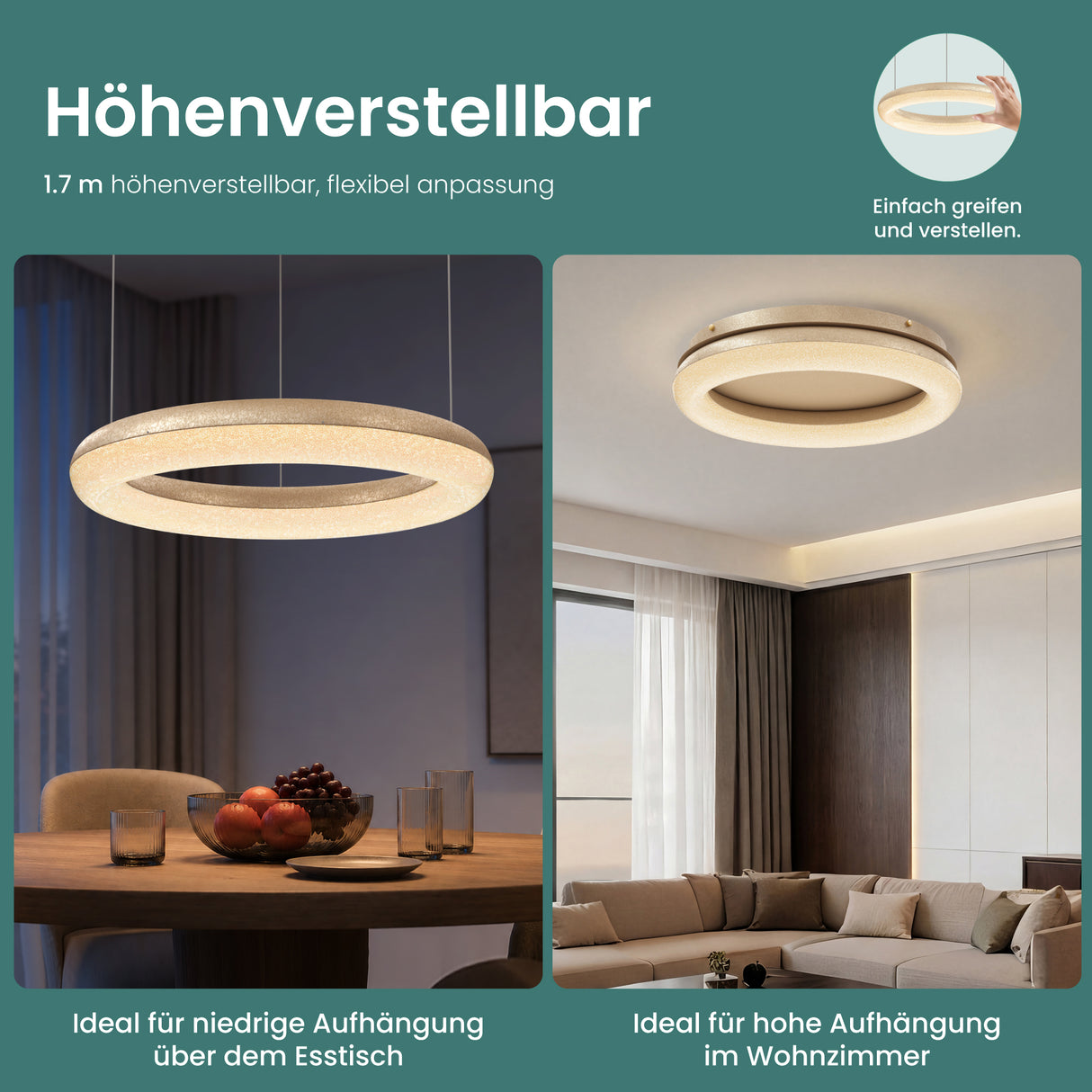 glasvilla Pendelleuchte Esstisch, LED Moderne Hängelampe, stufenlos dimmbar 3000K–6000K, höhenverstellbare Design Esstischlampe mit Fernbedienung & Wandschalter, Luvina03