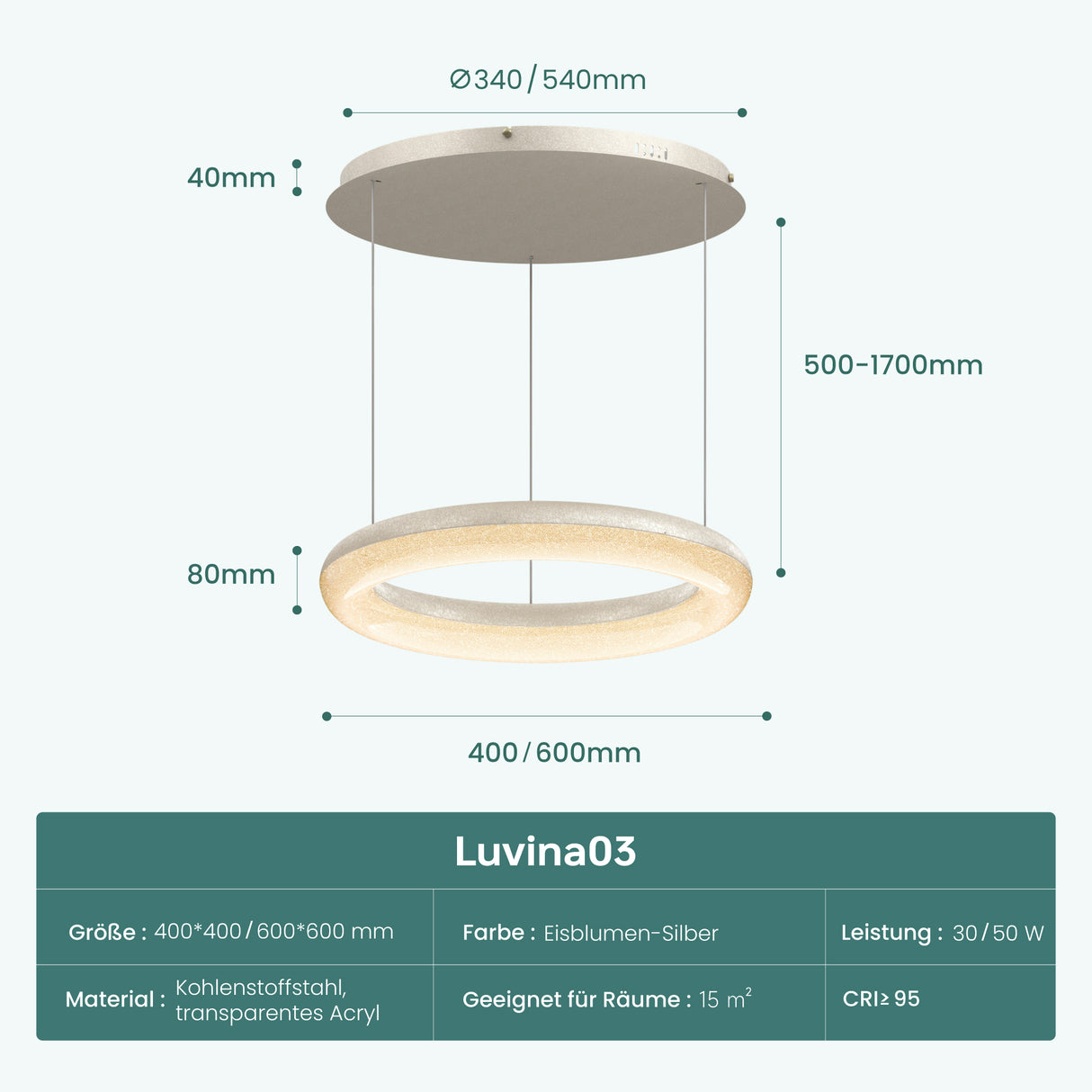 glasvilla Pendelleuchte Esstisch, LED Moderne Hängelampe, stufenlos dimmbar 3000K–6000K, höhenverstellbare Design Esstischlampe mit Fernbedienung & Wandschalter, Luvina03