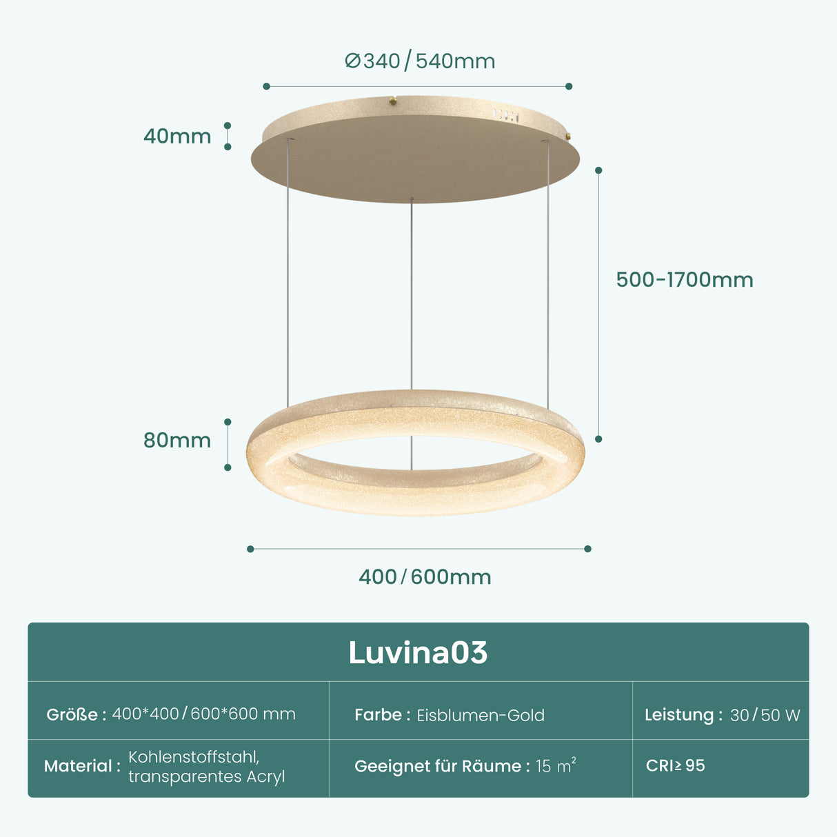 glasvilla Pendelleuchte Esstisch, LED Moderne Hängelampe, stufenlos dimmbar 3000K–6000K, höhenverstellbare Design Esstischlampe mit Fernbedienung & Wandschalter, Luvina03