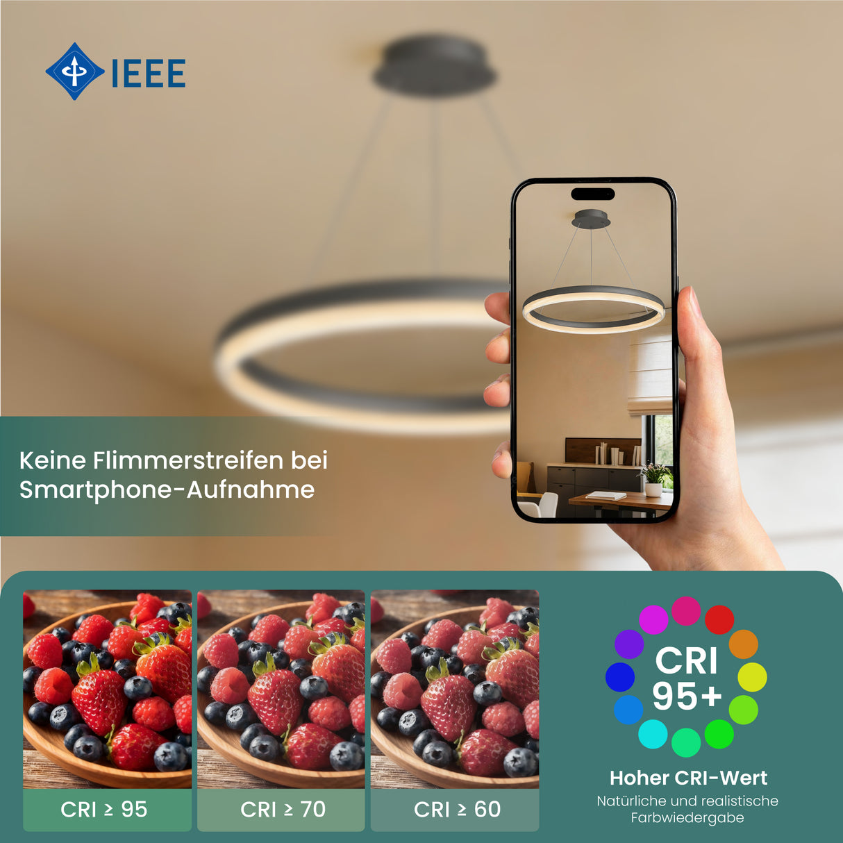 glasvilla Lampadario a Sospensione, Lampada 3000-6000K con Filo 110 CM, Altezza Regolabile, Lampada da Soffitto a Sospensione per Camera da Letto e Soggiorno, Luvina05