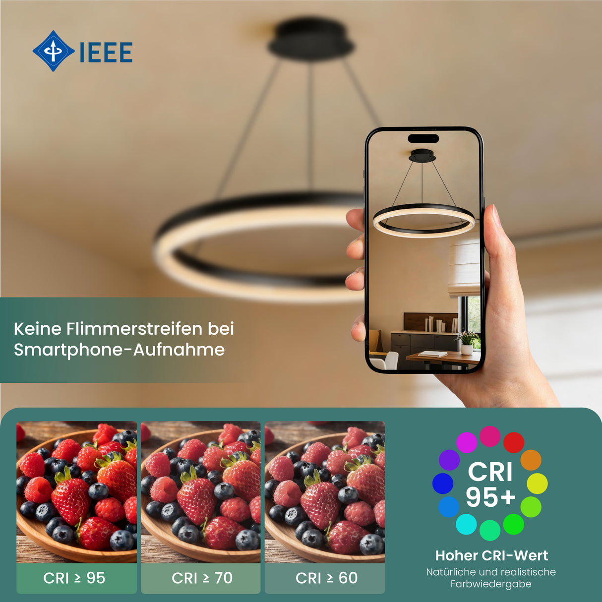 glasvilla Lampadario a Sospensione, Lampada 3000-6000K con Filo 110 CM, Altezza Regolabile, Lampada da Soffitto a Sospensione per Camera da Letto e Soggiorno, Luvina05