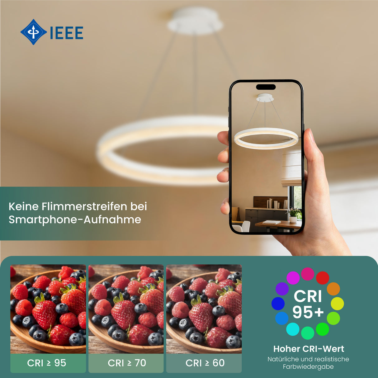 glasvilla Lampadario a Sospensione, Lampada 3000-6000K con Filo 110 CM, Altezza Regolabile, Lampada da Soffitto a Sospensione per Camera da Letto e Soggiorno, Luvina05