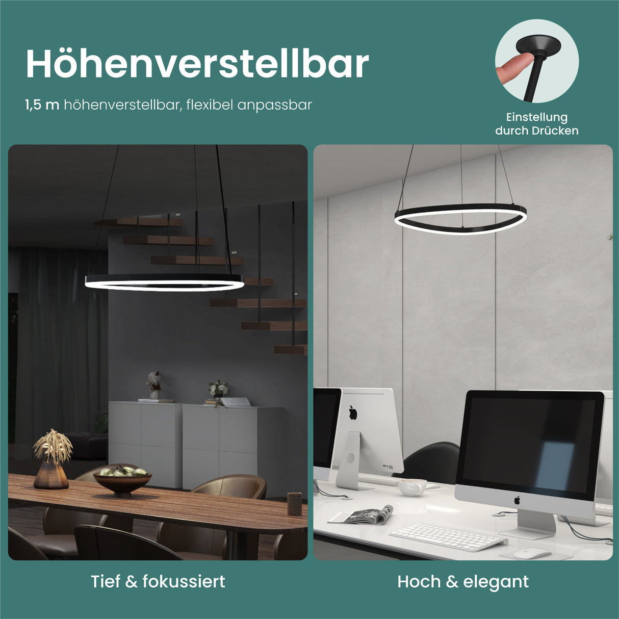 Suspension Glasvilla 50 cm, lampe LED suspendue, design ondulé dynamique, température de couleur réglable 3000K/4000K/6000K, câble 16W, idéale pour salle à manger, salon ou chambre.