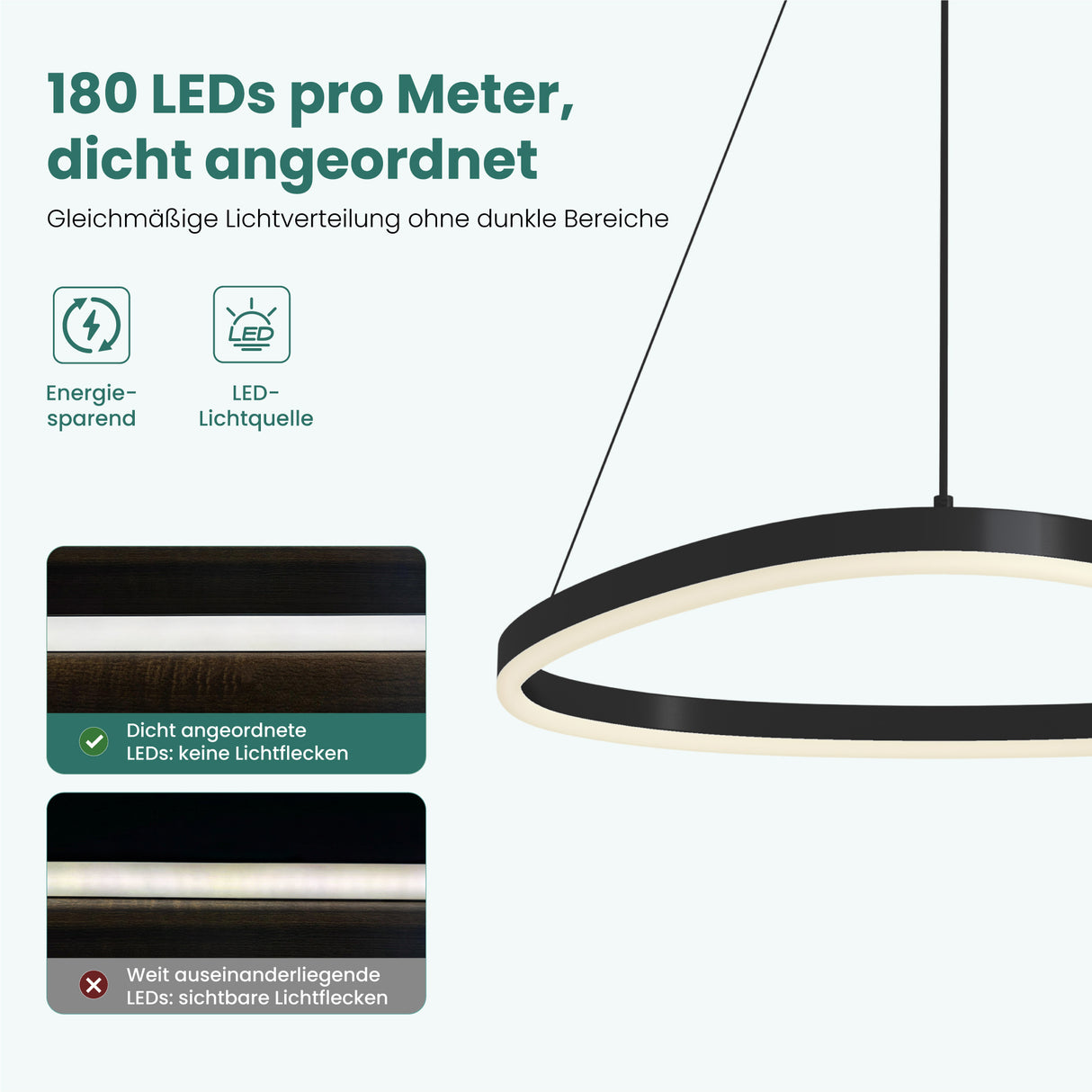 Suspension Glasvilla 50 cm, lampe LED suspendue, design ondulé dynamique, température de couleur réglable 3000K/4000K/6000K, câble 16W, idéale pour salle à manger, salon ou chambre.