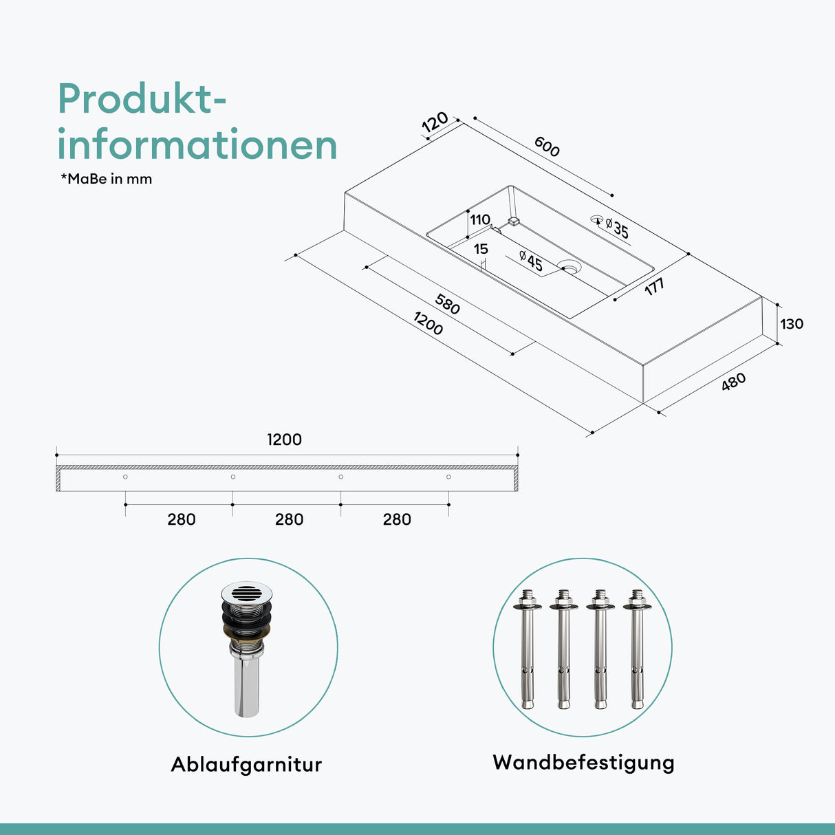 lavabo à poser Glasvilla, lavabo suspendu en fonte minérale Col12