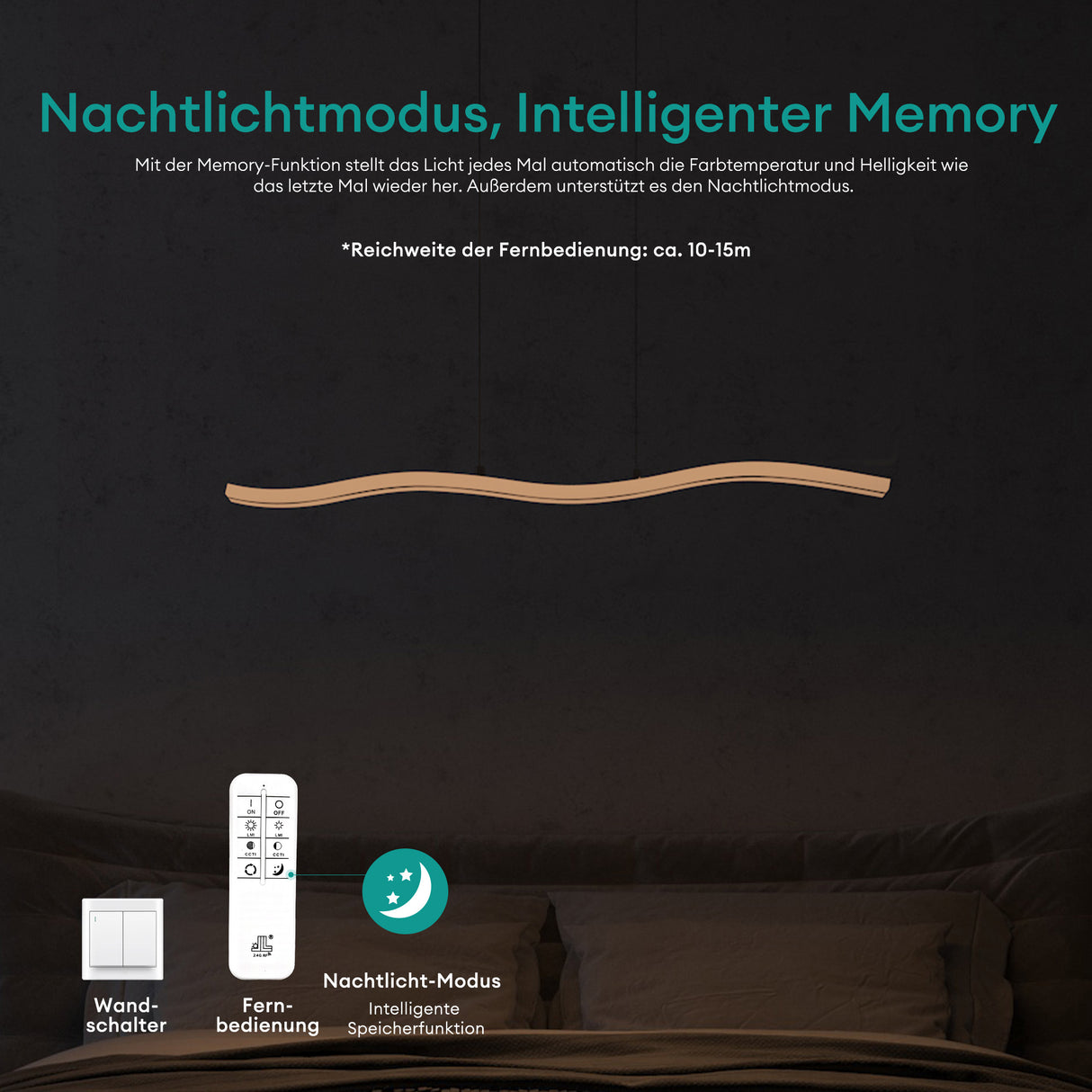 glasvilla Pendelleuchte 97cm LED Hängelampe Dimmbar mit Fernbedienung 3000K/4000K/6000K Verstellbares Kabel 36W Hängeleuchte für Esszimmer Wohnzimmer Schlafzimmer