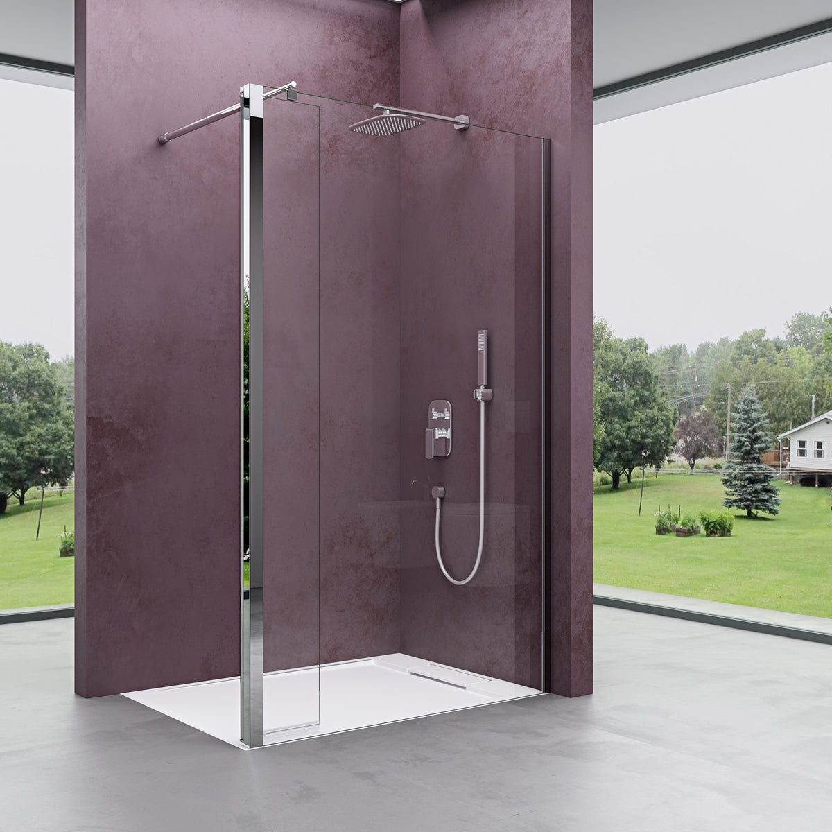 glasvilla Walk-In Duschwand für Dusche Duschabtrennung 8mm Klarglas ESG-Sicherheitsglas mit Nano Rechteckiger Stabilisator Bremen01K-Plus
