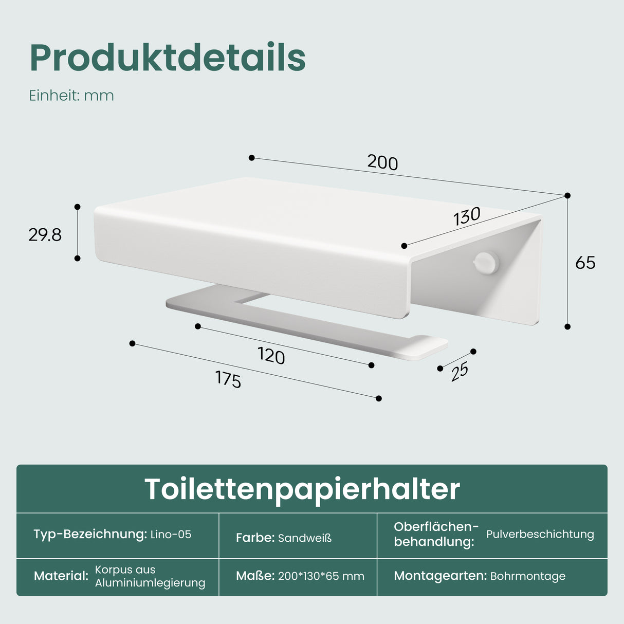 glasvilla Porta Carta Igienica con Mensola, Portarotolo Carta Igienica Moderna in Lega di Alluminio, Montaggio a Parete, Accessori Bagno, Lino-05