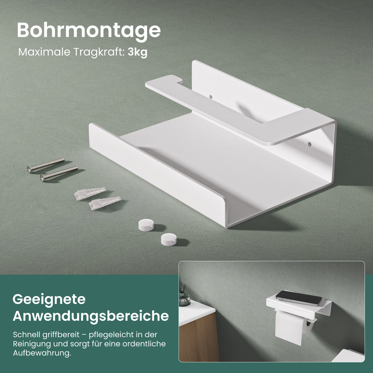 glasvilla Porta Carta Igienica con Mensola, Portarotolo Carta Igienica Moderna in Lega di Alluminio, Montaggio a Parete, Accessori Bagno, Lino-05