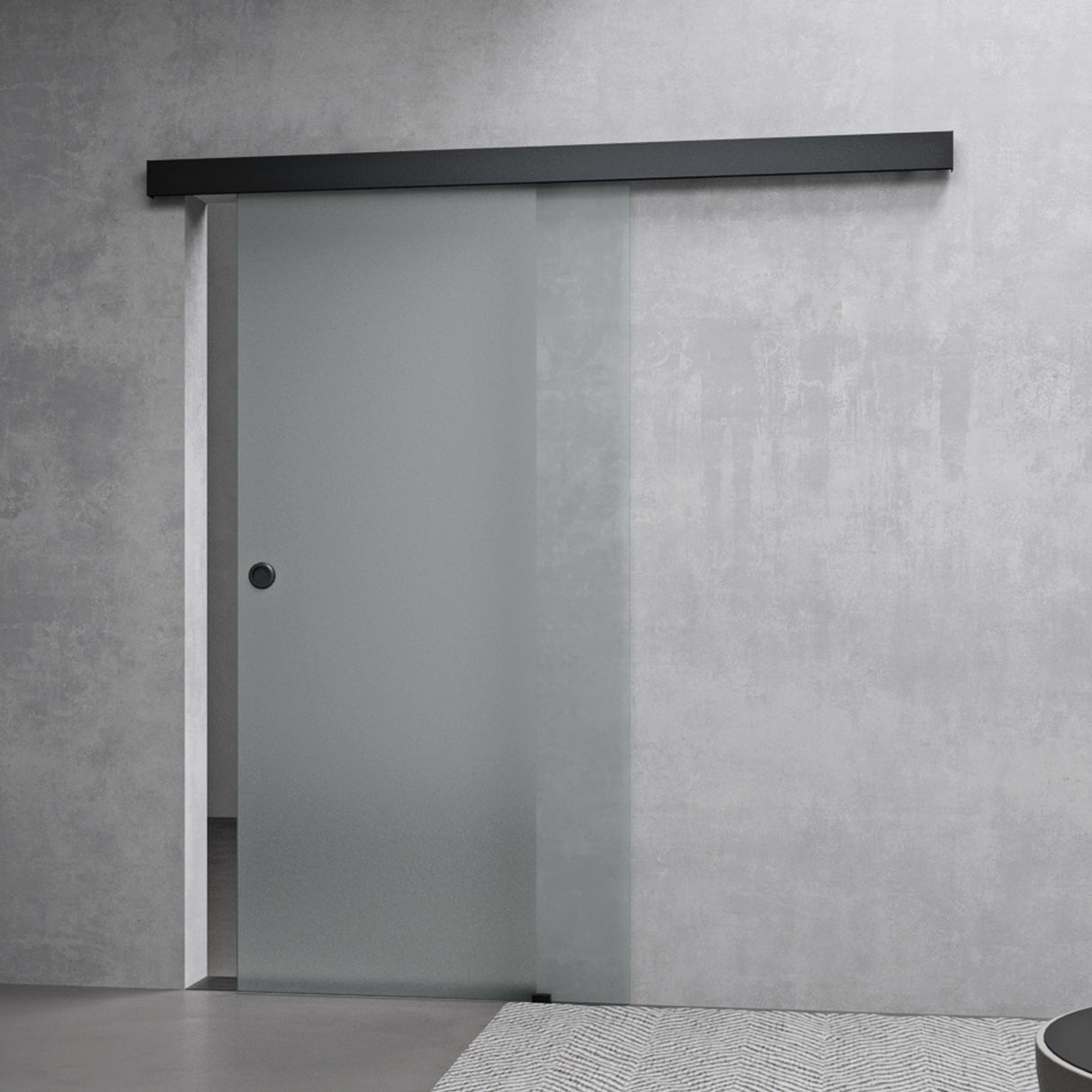 glasvilla Glasschiebetür komplettset, Griffart: Muschelgriff, inkl. Soft-Close, 15 mm Wandabstand, 8mm ESG-Sicherheitsglas Amalfi Schwarz