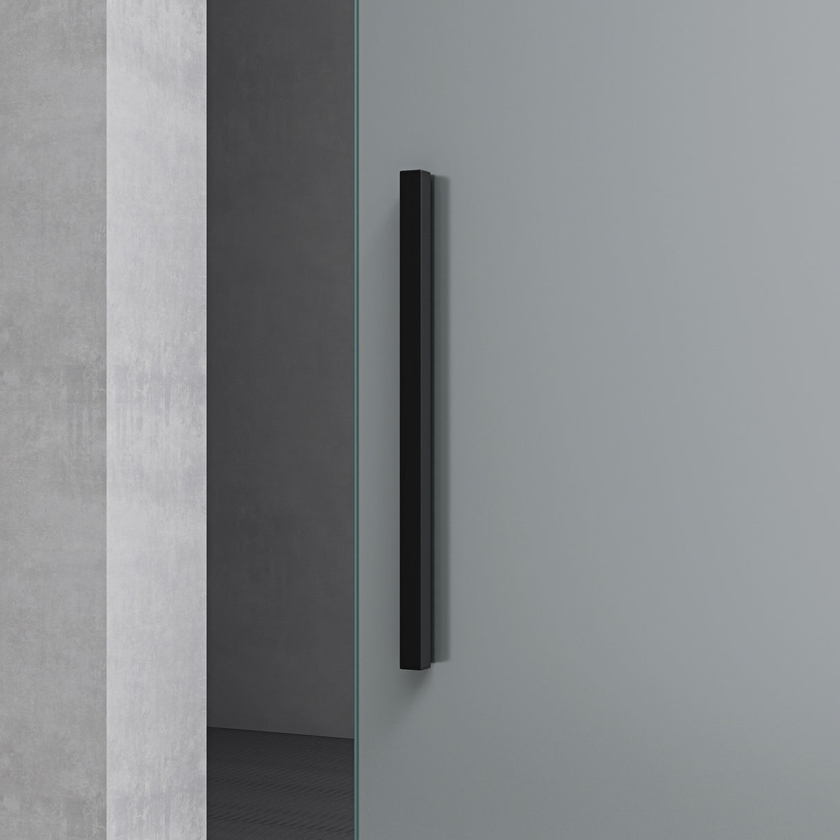 glasvilla Glasschiebetür komplettset, Griffart: Stangengriff, 15 mm Wandabstand, 8mm ESG-Sicherheitsglas Amalfi Schwarz