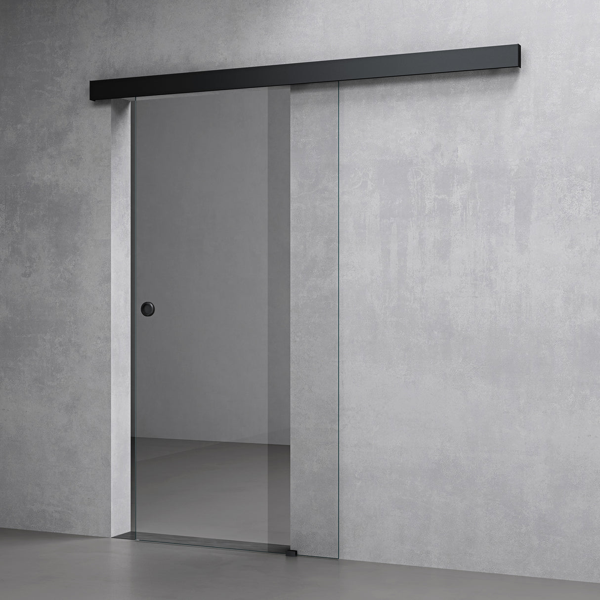 glasvilla Glasschiebetür komplettset, Griffart: Muschelgriff, inkl. Soft-Close, 15 mm Wandabstand, 8mm ESG-Sicherheitsglas Amalfi Schwarz