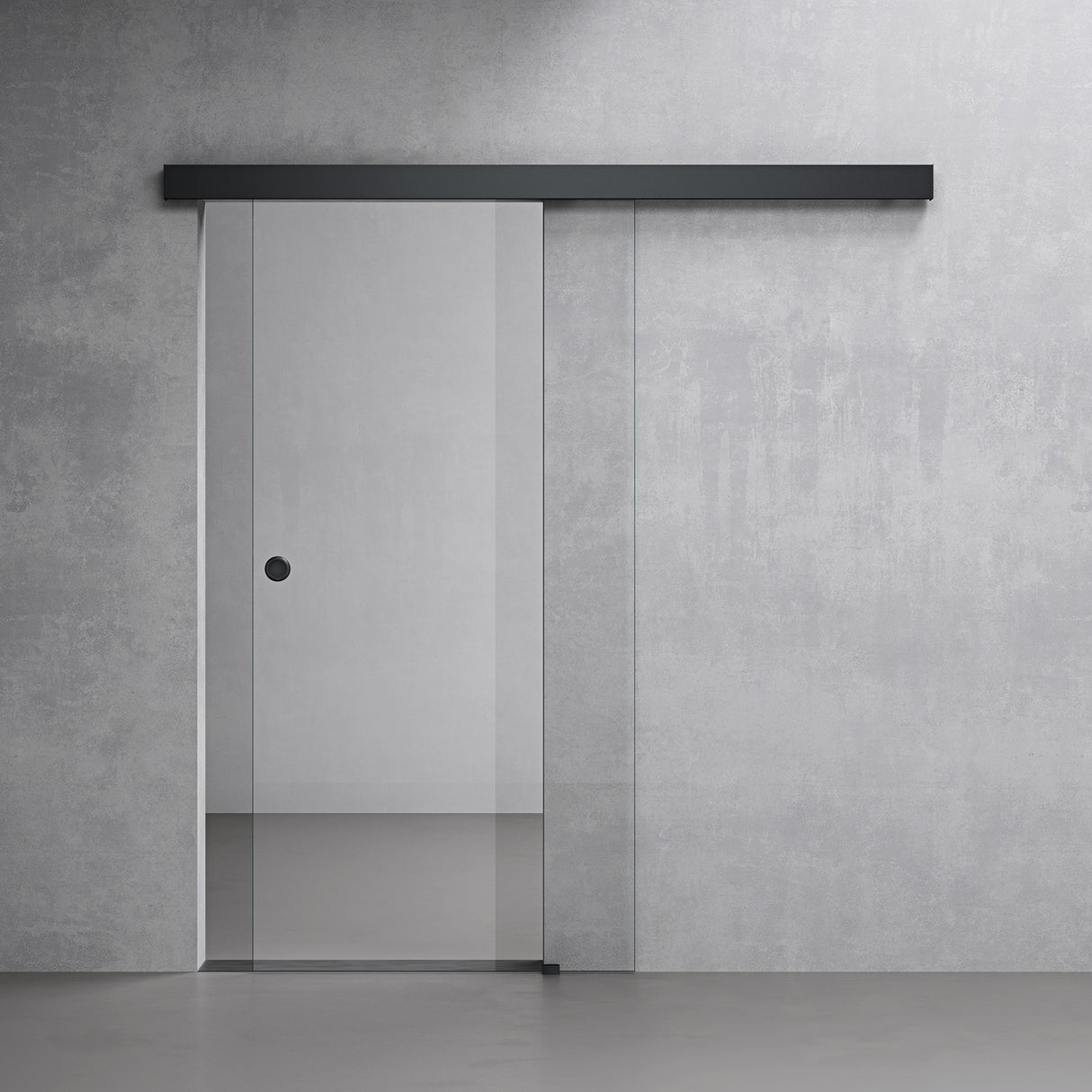 glasvilla Glasschiebetür komplettset, Griffart: Muschelgriff, inkl. Soft-Close, 15 mm Wandabstand, 8mm ESG-Sicherheitsglas Amalfi Schwarz