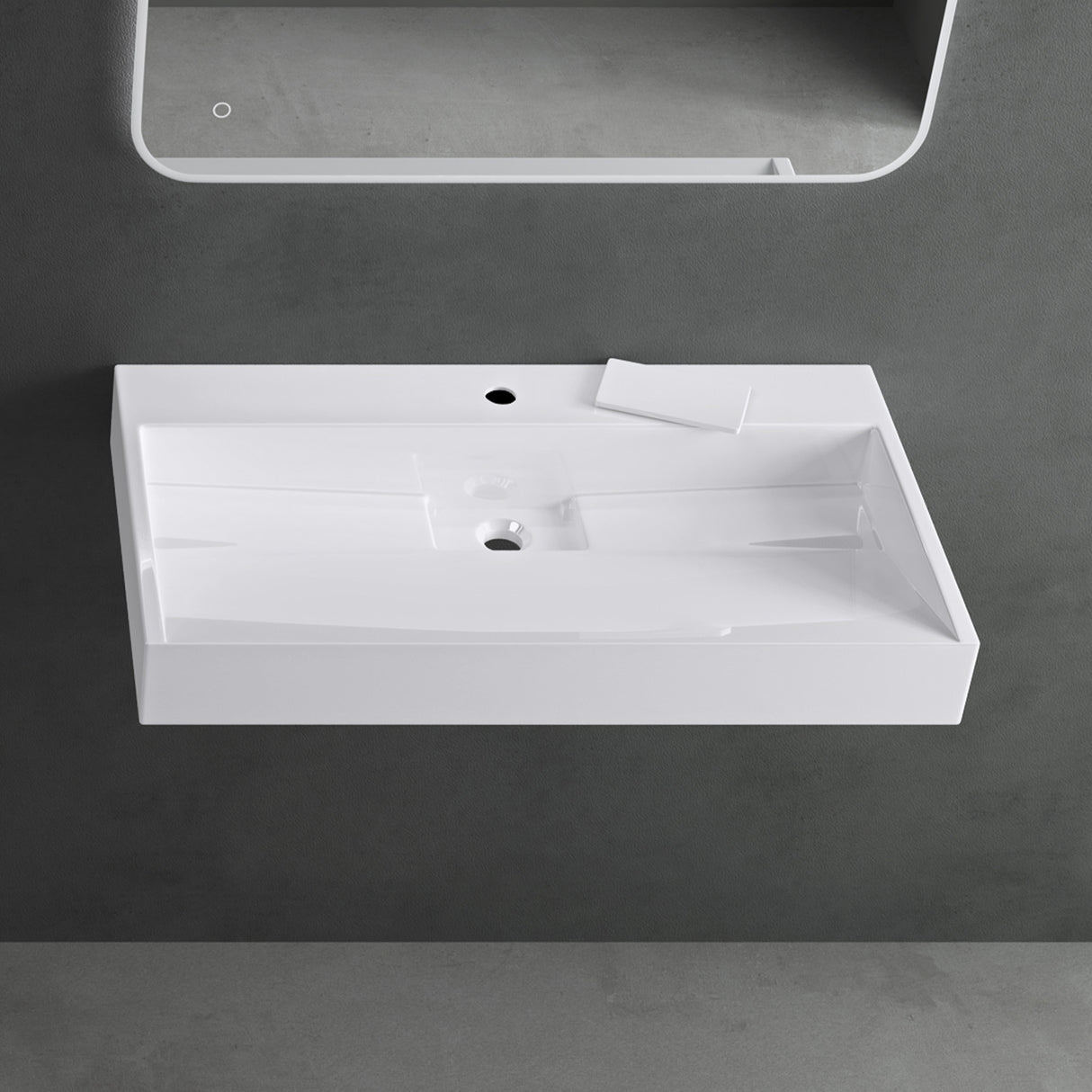 glasvilla Waschbecken Aufsatzwaschbecken Hängewaschbecken Hängewaschtisch inkl. Ablaufgarnitur Mineralguss Rechteckig Waschplatz col19