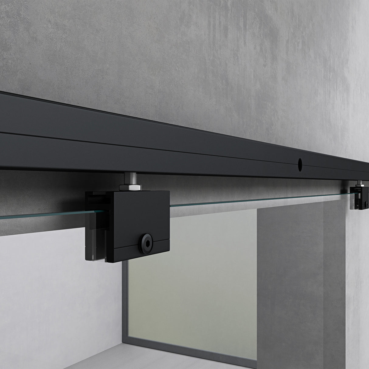 glasvilla Glasschiebetür komplettset, Griffart: Stangengriff, 15 mm Wandabstand, 8mm ESG-Sicherheitsglas Amalfi Schwarz