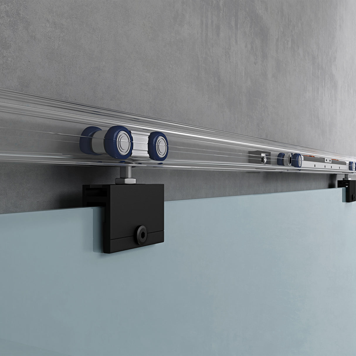 glasvilla Glasschiebetür komplettset, Griffart: Stangengriff, 25 mm Wandabstand, inkl. Soft-Close, 8mm ESG-Sicherheitsglas Amalfi Schwarz