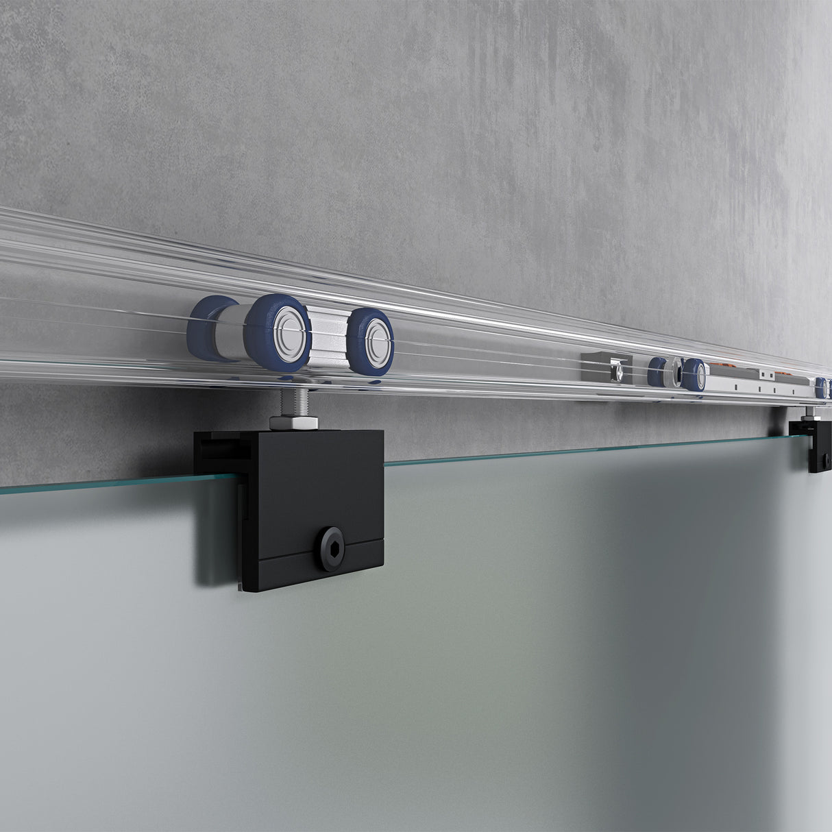 glasvilla Glasschiebetür komplettset, Griffart: Stangengriff, 25 mm Wandabstand, inkl. Soft-Close, 8mm ESG-Sicherheitsglas Amalfi Schwarz