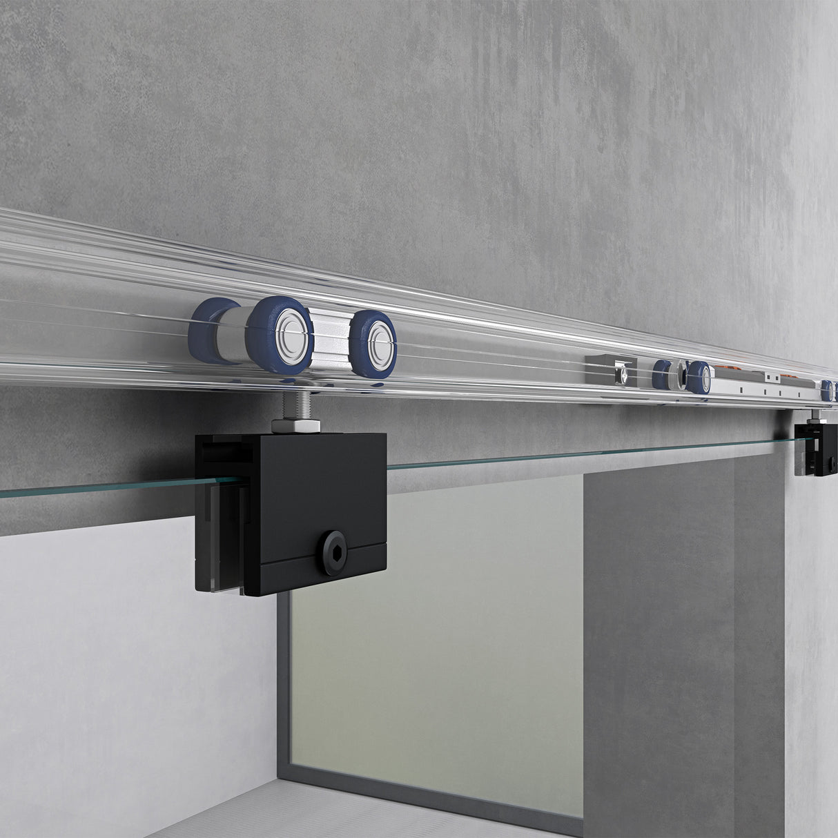 glasvilla Glasschiebetür komplettset, Griffart: Muschelgriff, inkl. Soft-Close, 15 mm Wandabstand, 8mm ESG-Sicherheitsglas Amalfi Schwarz