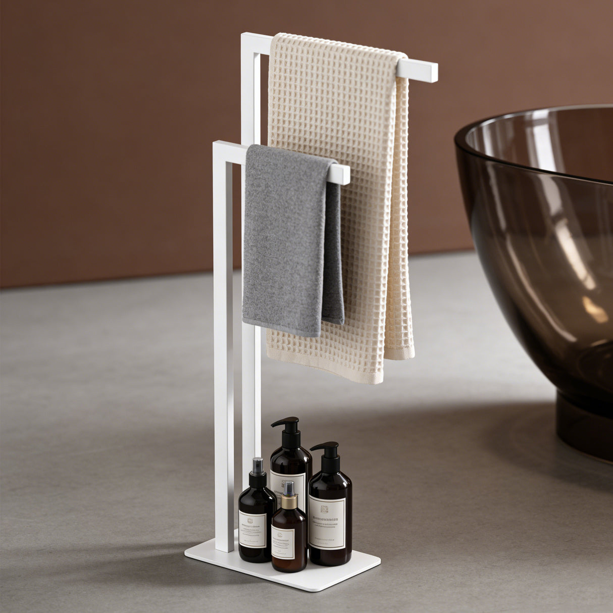 glasvilla Porta Asciugamani Bagno da Terra a 2 Bracci, Portasciugamani in Acciaio per Bagno, Antiruggine, Tavrin-02