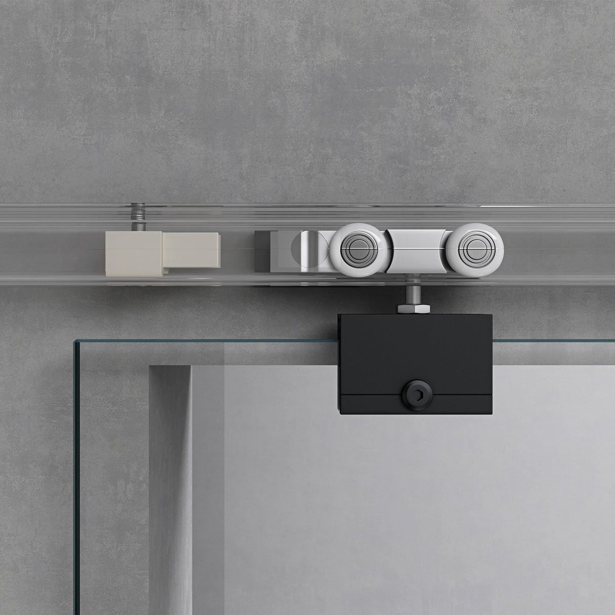 glasvilla Glasschiebetür komplettset, Griffart: Stangengriff, 15 mm Wandabstand, 8mm ESG-Sicherheitsglas Amalfi Schwarz