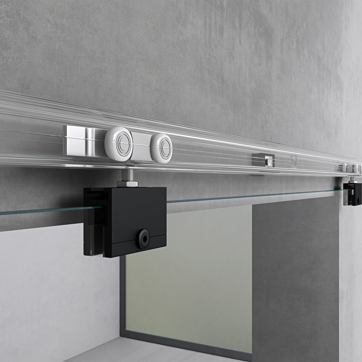 glasvilla Glasschiebetür komplettset, Griffart: Stangengriff, 15 mm Wandabstand, 8mm ESG-Sicherheitsglas Amalfi Schwarz