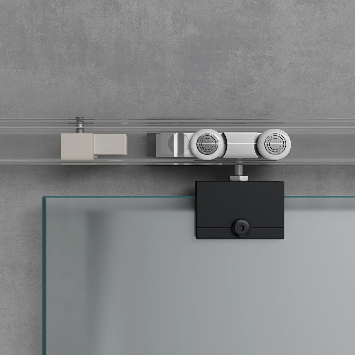 glasvilla Glasschiebetür komplettset, Griffart: Stangengriff, 15 mm Wandabstand, 8mm ESG-Sicherheitsglas Amalfi Schwarz