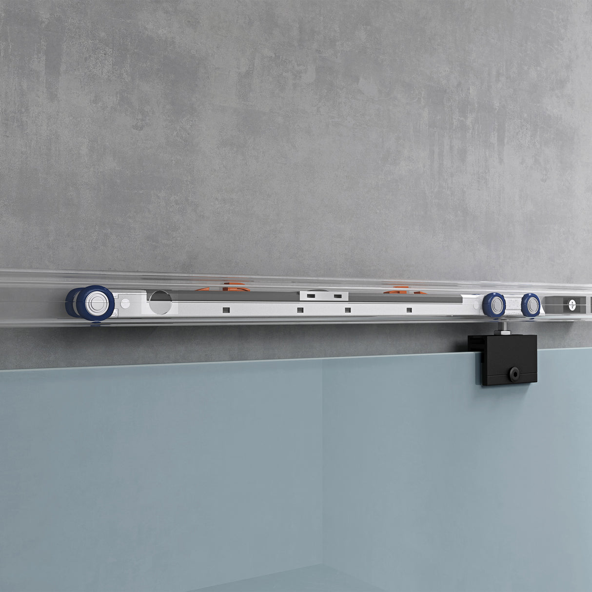 glasvilla Glasschiebetür komplettset, Griffart: Stangengriff, 25 mm Wandabstand, inkl. Soft-Close, 8mm ESG-Sicherheitsglas Amalfi Schwarz