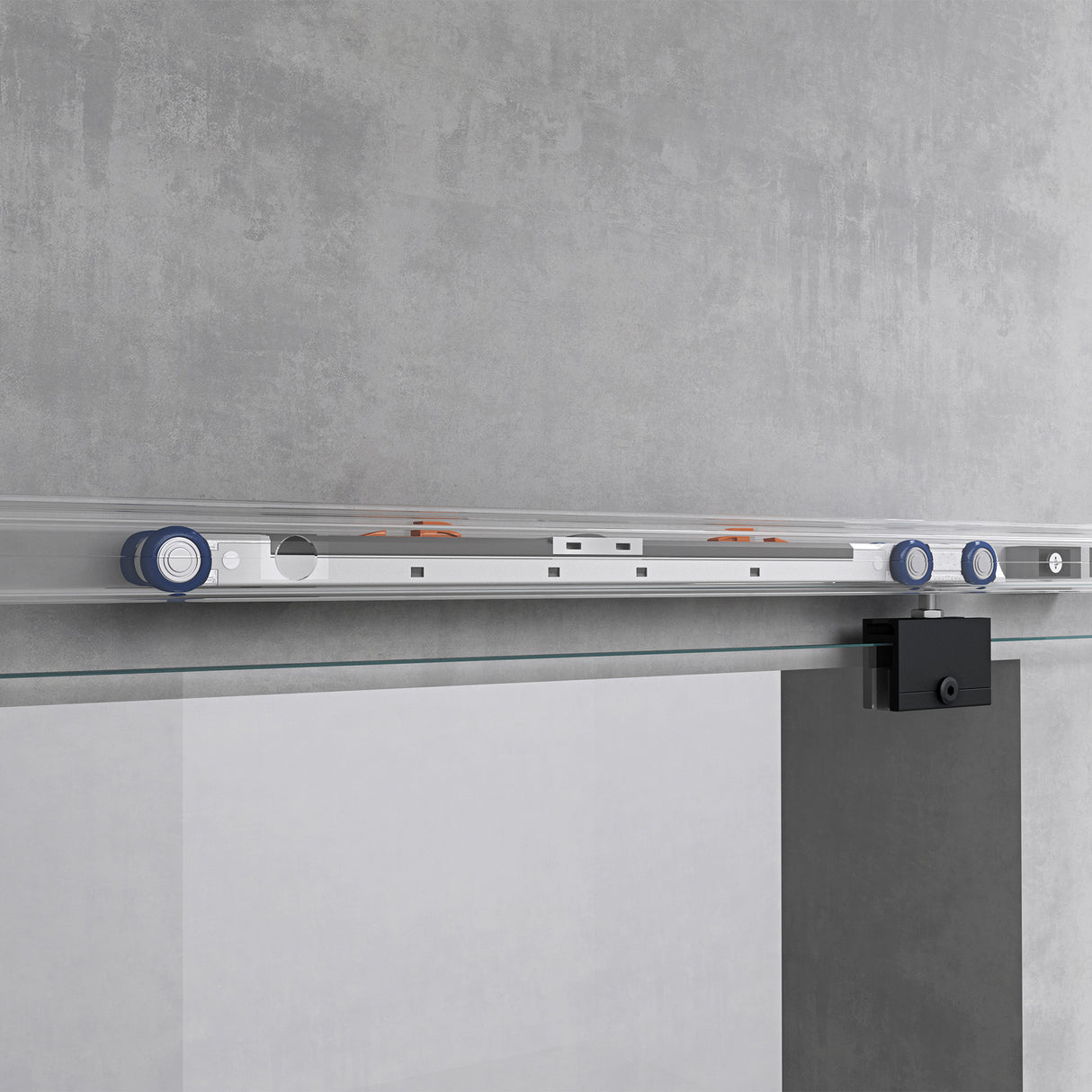 glasvilla Glasschiebetür komplettset, Griffart: Stangengriff, 25 mm Wandabstand, inkl. Soft-Close, 8mm ESG-Sicherheitsglas Amalfi Schwarz