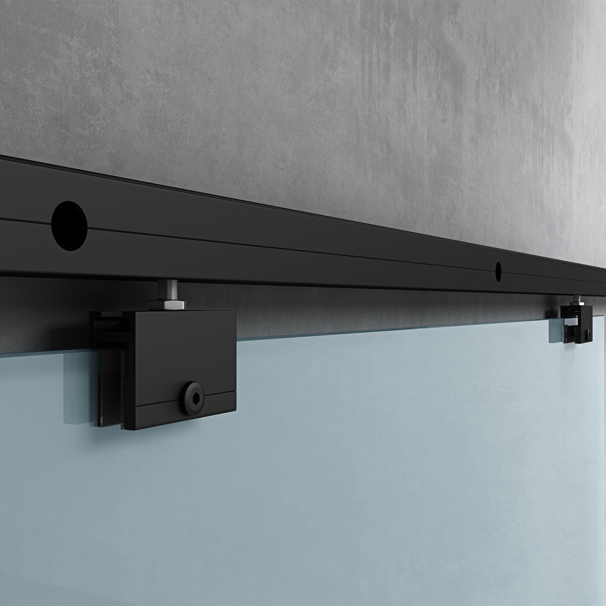 glasvilla Glasschiebetür komplettset, Griffart: Stangengriff, 15 mm Wandabstand, 8mm ESG-Sicherheitsglas Amalfi Schwarz