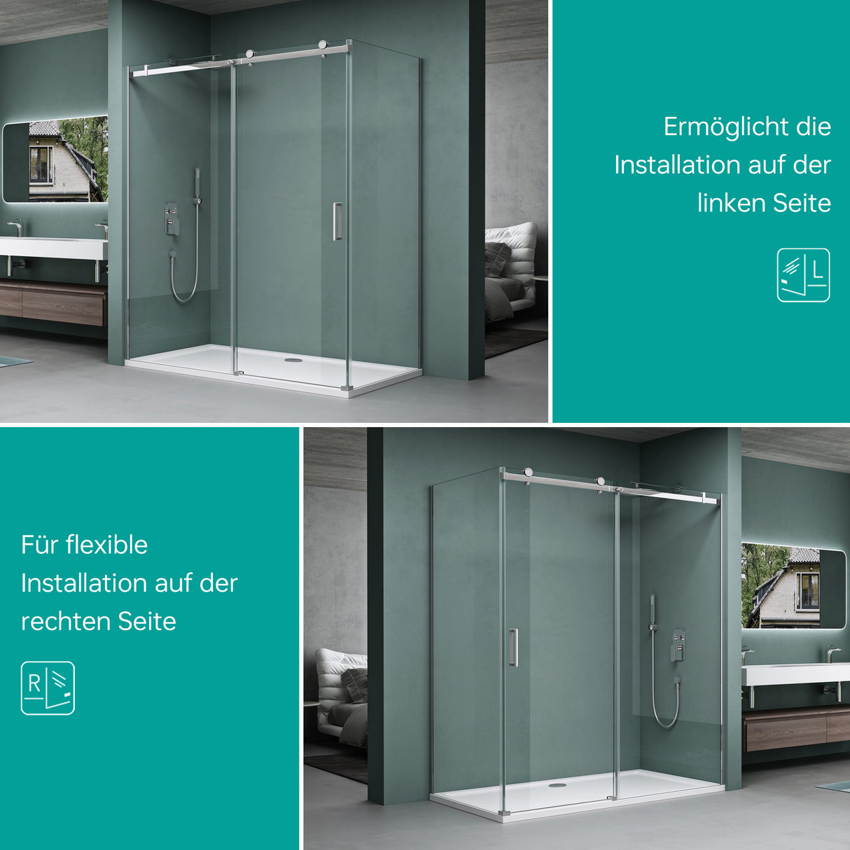 glasvilla Eckdusche Duschkabine Sicherheitsglas 8mm ESG beidseitige NANO-Beschichtung Schiebetür Dusche Ravenna17K