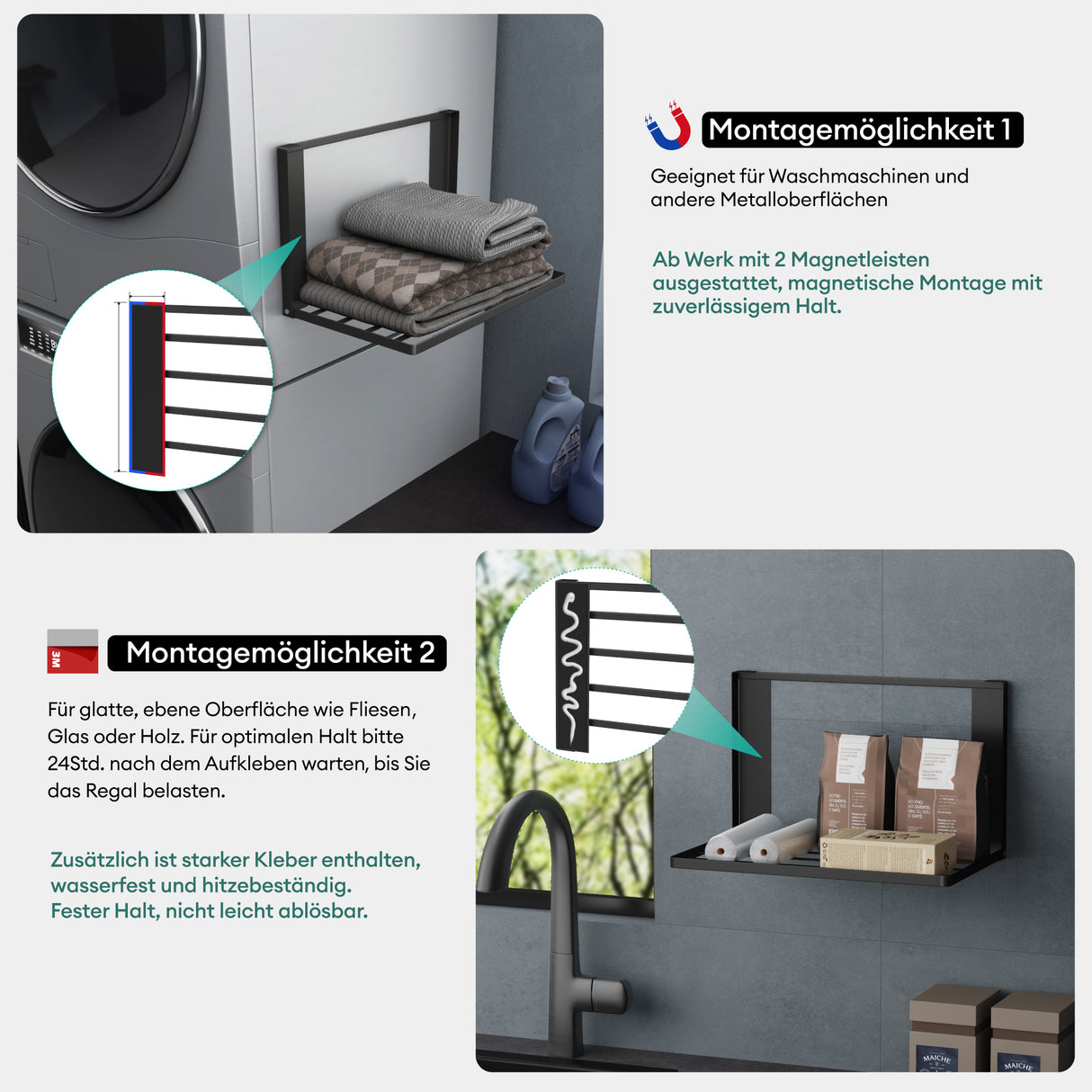 Porte-serviettes magnétique Glasvolla pour salle de bain, étagère pliable et murale sans perçage, 41 x 25 cm, multifonctionnel, pour réfrigérateur, salle de bain, cuisine - Folda-01