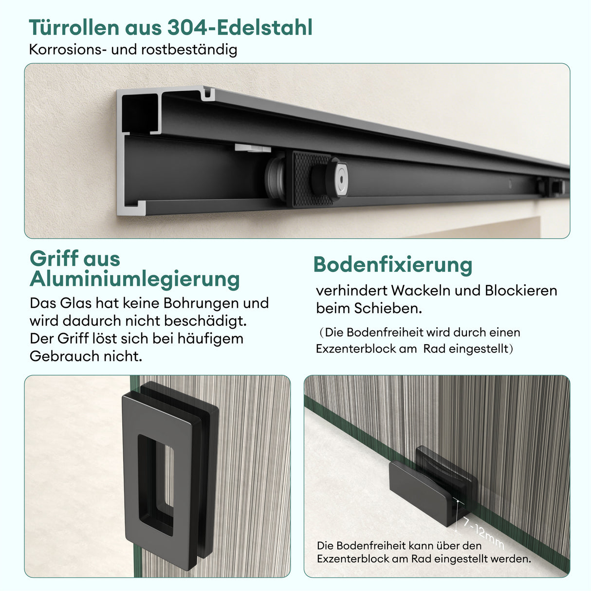 glasvilla Glasschiebetür komplettset Zimmertür Mate Negro 8mm ESG-Sicherheitsglas, Schiebetür Glas negro cepillado con riel de aluminio Muranino-001