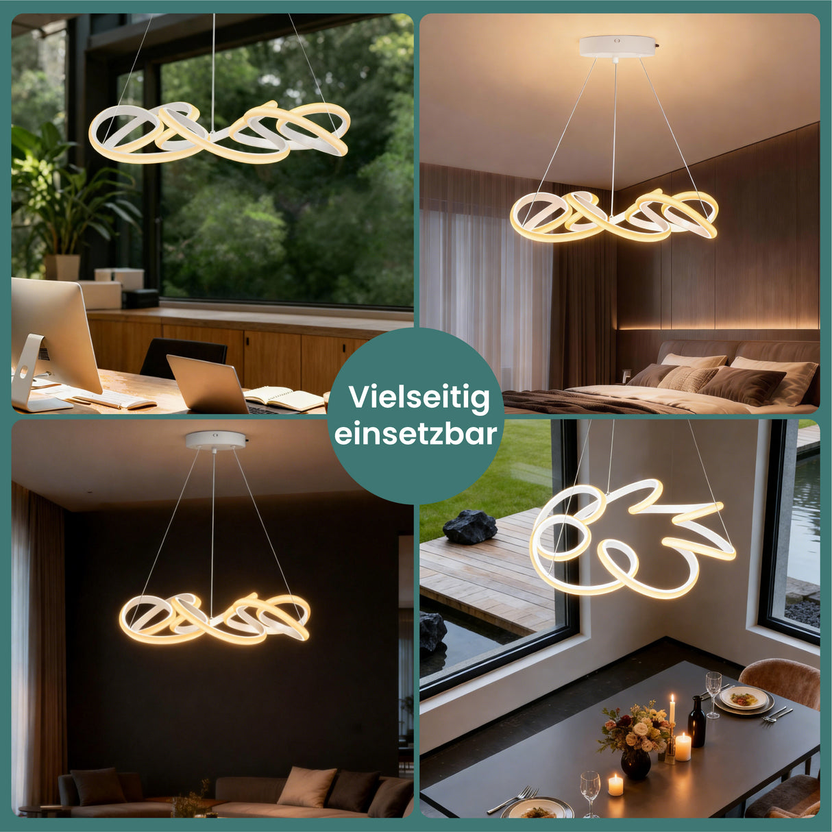 glasvilla Lampadario a Sospensione 67W con Filo 100 CM, Altezza Regolabile, Lampada da Soffitto a Sospensione per Camera da Letto e Soggiorno, 52cm, Bianco, Alivetta25040