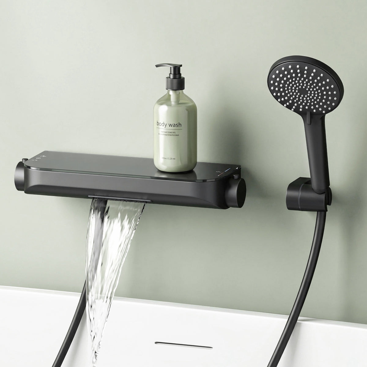 Robinet de baignoire thermostatique Glasvilla avec douchette, thermostat de baignoire, 4 jets, robinet mural pour baignoire, laiton, flexible de douche inclus, système de douche 8