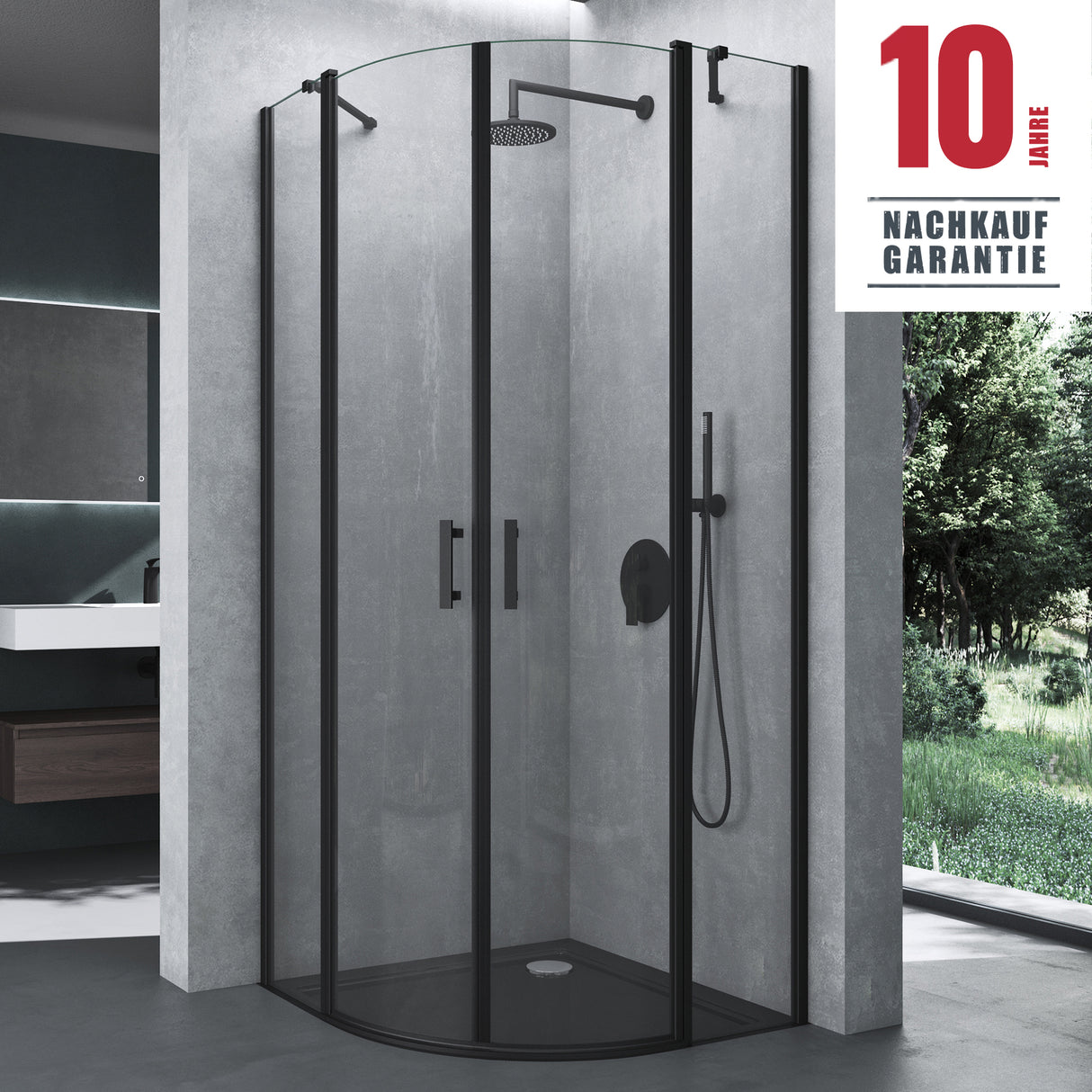 glasvilla Duschabtrennung Viertelkreis mit 2 Drehtüren Dusche ESG-Sicherheitsglas Nano-Beschichtung Ravenna52K Schwarz